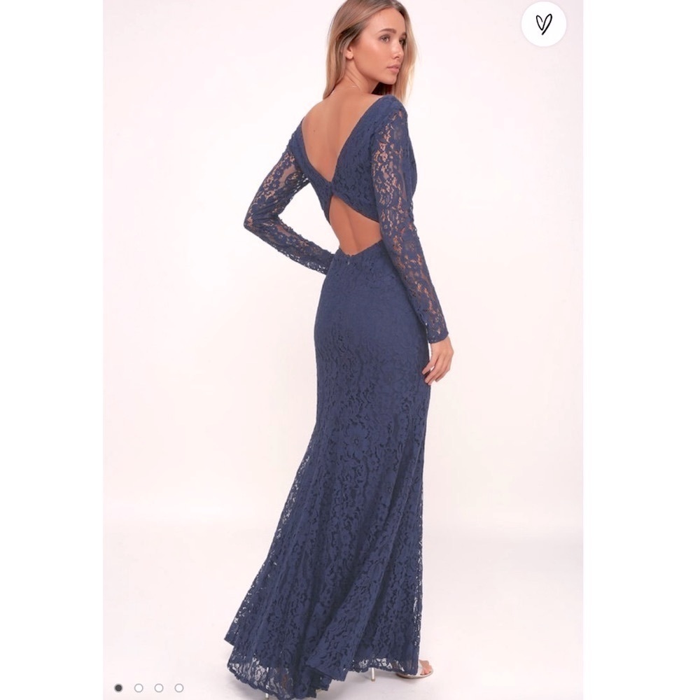 New LULUβS Natural Beauty Navy Blue Lace Long Sleeve Maxi Dress size XS